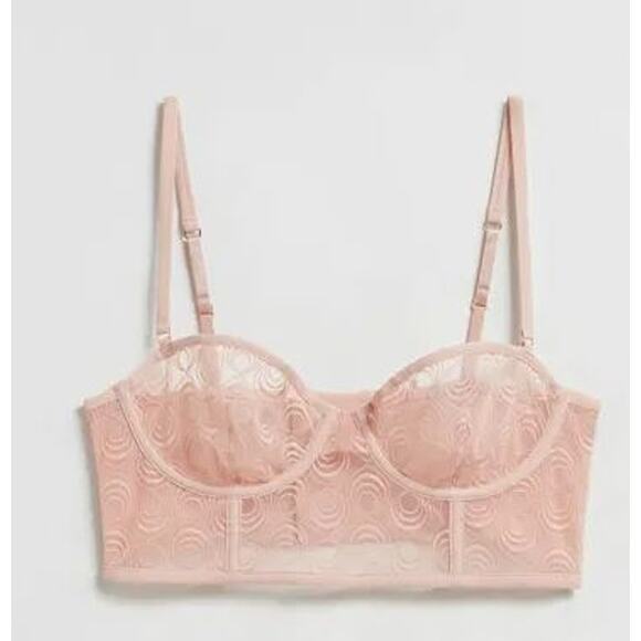 & Other Stories Size 32B Lace Bustier Underwired Bra Pink Adjustable Straps - Picture 1 of 10